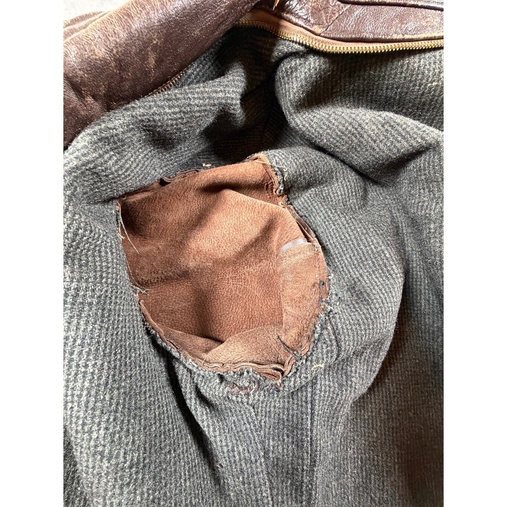 Unbranded Vintage Brown Leather Jacket Blanket Lined CHIC Ring Pull Zipper - Picture 16 of 16